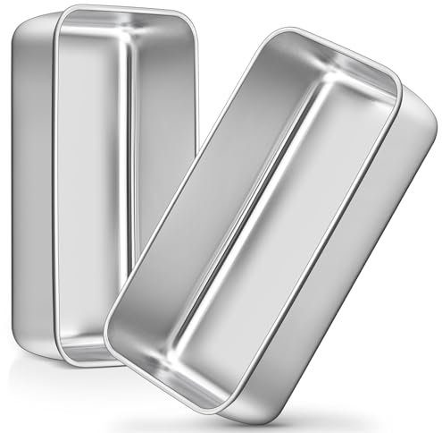 Joyfair Juego de 2 moldes para pan de acero inoxidable de 2 libras, moldes para hornear pasteles, carne, pan de plátano, lasaña, brownies, saludables y fáciles de liberar, no tóxicos y resistentes a