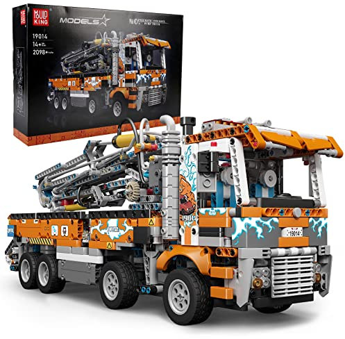 Mould King 19014 MOC Technik Schwerlast-Abschleppwagen, Modellbauset, Kran-Spielzeug, Pneumatischer Betonpumpenwagen Klemmbausteine Bausatz （2098 pcs）