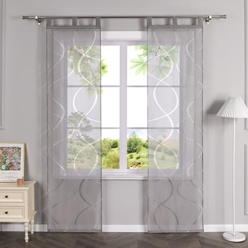 HeichkelL Schiebegardinen Transparent Vorhänge 2er Set Gardinenschal Wellen Ausbrenner Flächenvorhänge Grau mit Schlaufen BxH 57x175 cm