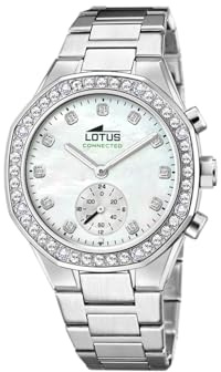LOTUS Montre Intelligente Femme Hybride Connected Acier Inoxydable 316L - Verre minéral - Étanche 5 ATM - Contrôle Musique, podomètre, Notifications et rejet d’appels 18924/1