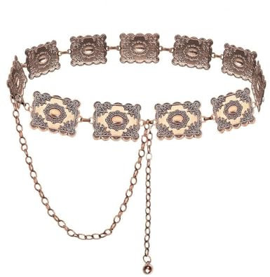 TOPACC Concho-Gürtel für Damen, Western-Stil, Metall, Cowgirl, Boho, Wasit-Kette, Gürtel für Kleider, Jeans, Country-Konzert-Outfit, C-Gold, Length 49 (32+extended chain 17)