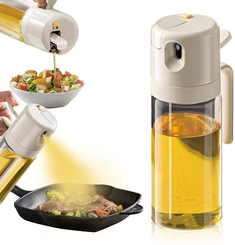 EPJJi Spruzzatore e distributore di olio in vetro 2 in 1, 2024 aggiornato 2 in 1 dispenser di olio d'oliva e bottiglia spruzzatore per olio, bottiglia spray per olio in vetro da 550 ml, per cucina e