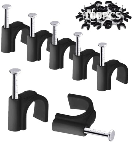 100PCS Runde Kabelklemmen Schwarz, 6MM Elektrische Kabelwandklemme Kabelnagelklemmen Management, Draht Ordnungsklemmen Pins Kabelstifte für Ethernet, Elektrische Kabel, Steckdosenleiste Wandmontage