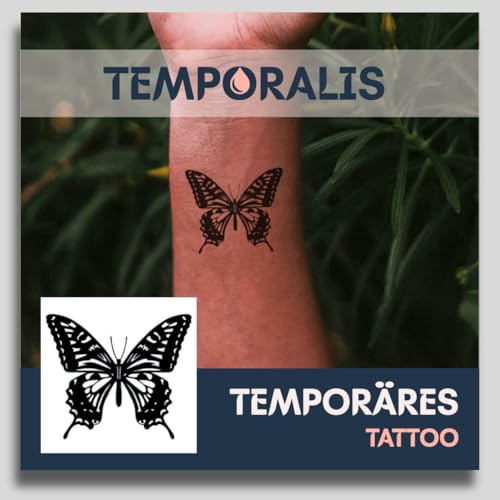 Fake Tattoo Schmetterling – Temporalis® | Temporäre Tattoos für Erwachsene – EU-zertifizierte Kosmetik, vegan & wasserfest – Hält 1 bis 2 Wochen [ Monarchfalter ]