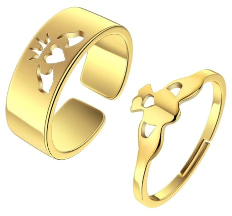Sopodbacker Ring Anillo Anillos Mujer Hombre Rings Clásico Claddagh Corazón Ajustable Juego De Anillos para Parejas Boda Oro