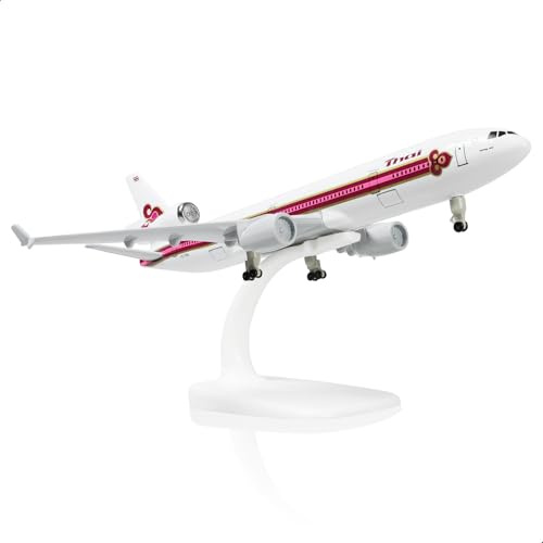 QIYUMOKE 1:300 MD-11 Flugzeugmodell Metall mit Ständer für Thai Airways | für Thai Airways MD-11 HS-TMA, 20 cm, Sammlermodell, Geschenk für Luftfahrt-Enthusiasten
