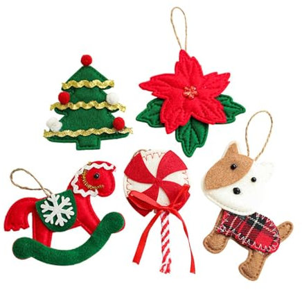 Harilla 5 Stück Weihnachtsbaum-Anhänger, Weihnachtsbaum-Dekoration, DIY, süße, zarte Weihnachtsdekoration für Fenster, Kamin, Bauernhaus, Zuhause