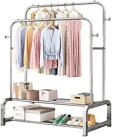SFNIOKFG Freistehende Garderobe, Garderobe mit Schuhaufbewahrung, Metallgarderobe mit Haken, stark tragend, für Flur, Schlafzimmer, Wohnzimmer, Flur (120 cm, 130 cm, 150 cm), einfach zu mon