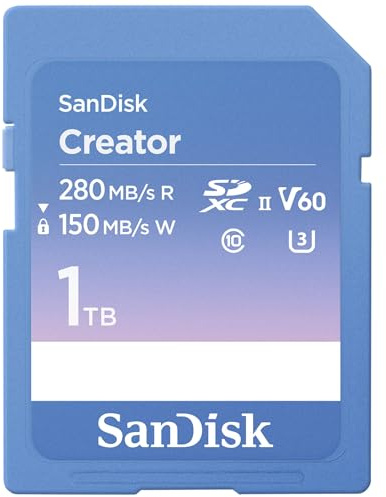 SANDISK Creator SD-UHS-II Speicherkarte 1 TB (Für DSLR und Mirrorless-Kameras, 6K-Video, V60, UHS-II, 280 MB/s Lesen, RescuePro Deluxe, Adobe Creative Cloud)