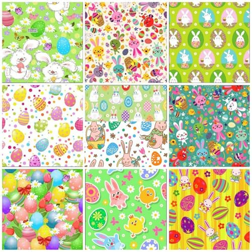 LetCart 10 Stück 50 x 50 cm Sewing Fabric Stoff niedlichen Cartoon Oster-Muster Osterhasen-Eier Dekostoffe wasserdicht Anti Fading Soft Touch DIY Quilting Stoff