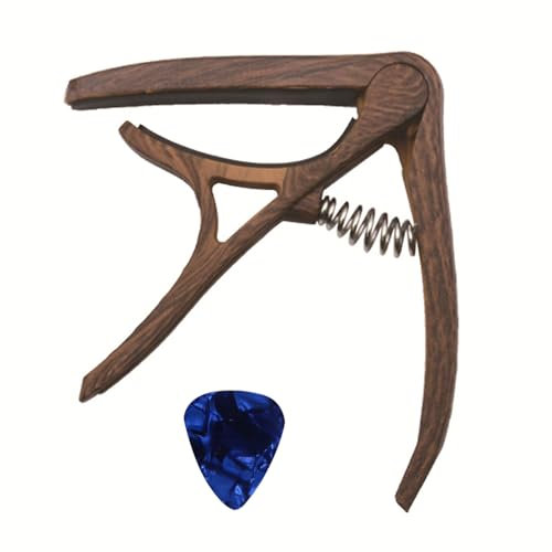 Souvik Kapodaster für Gitarre Capo Gitarre 3 in 1 mit 1 Plektrum Gitarren Zubehör für Akustikgitarre E Gitarre und Ukulele Dunkle Holzmaserung