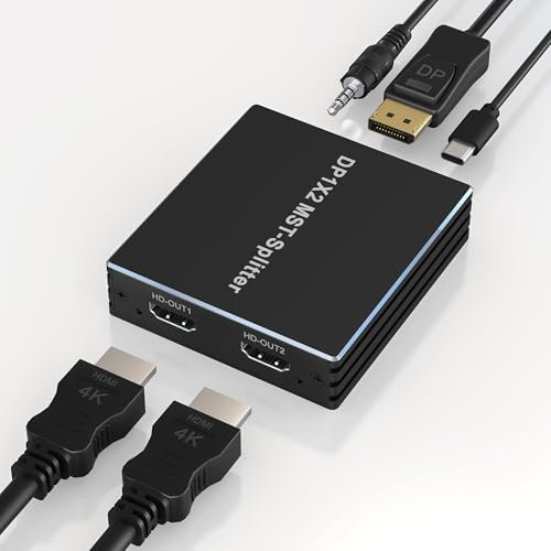 Adaptador DisplayPort a HDMI Dual - Divisor DP para Monitores Duales 4K @60Hz con Pantalla Extendida MST 1 en 2 Salidas Hub para PC, Tarjeta Gráfica y Más