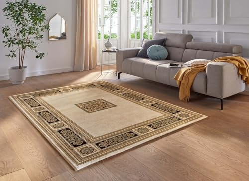 Taracarpet moderner Designer Orient Kurzflor Teppich edle Luxus Qualität im Aubusson Palast Design für Wohnzimmer, Schlafzimmer und Esszimmer Gold-schwarz 240x340 cm