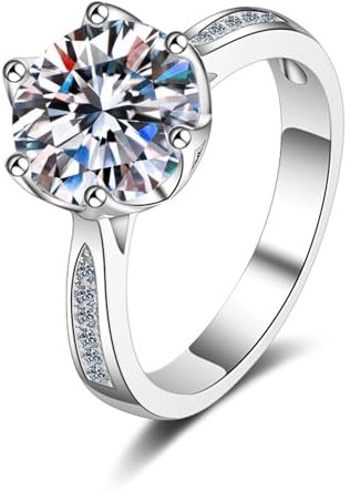 Schmuck Ringe, Promise Ring Beste Freundin 18 Karat (750) Weißgold mit 3Ct Runder, im Labor Gezüchteter Diamant Größe 49 (15.6)