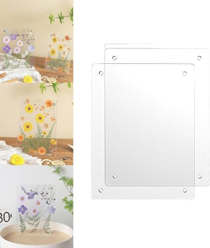 Generisch Transparenter Acryl-Rahmen mit gepressten Blumen, handgefertigtes Lesezeichen aus transparenten Trockenblumen, handgefertigtes Blumenarrangement für die Heimdekoration (Transparent)