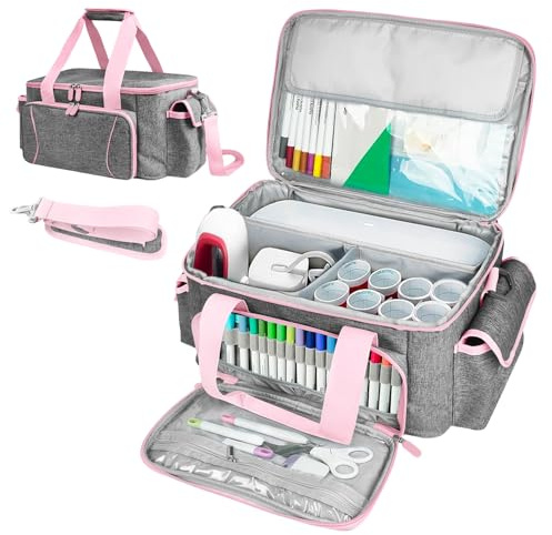 BOHEMIABY Cricut Joy Tasche, Kompatibel mit Cricut Maker und Allem Zubehör, Inklusive Unterteilungen, Extra Handtasche mit Abnehmbarem Schulterriemen und Gepäckband (Rosa)