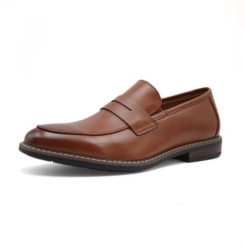 Finishing & Sewing Mocassin Penny à Bout en Cuir Classique pour Hommes, Marron, 44EU