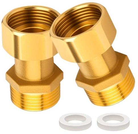2 pieces brass movable screw connection 3/4 inch, G3/4 inch female x G3/4 inch male thread, brass screw connection, DN20, with seal, for water installations and central heating systems