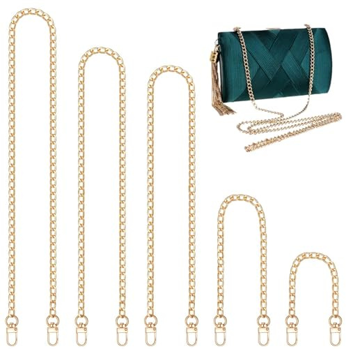 5 Stück Taschenkette, Handtaschenketten Kette Trageriemen, Gold Umhängetasche Handtasche Ersatzkette, 40/60/80/100/120cm Kettenriemen Schulterriemen, Taschenersatzkette für Schultertaschen Geldbörse