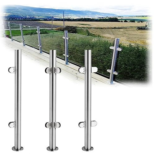 Sistema di ringhiera regolabile in acciaio inossidabile 304 per scale in vetro 90-110 cm il post con morsetto e gomma per balaustra in vetro temperato argento da 6-17 mm 109,2 cm