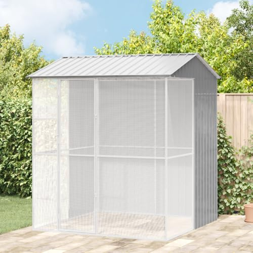 Massbinet Voliere Grau 215x210x247 cm Stahl Wetterfestes Vogelschutzhaus