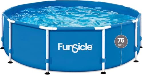 Funsicle Active Metal Frame Pool, 10 ft x 30 Inch Outdoor Backyard Activity Above Ground Swimming Pool Set with Filter Pump, Type I Cartridge, and Repair Patch - Blue