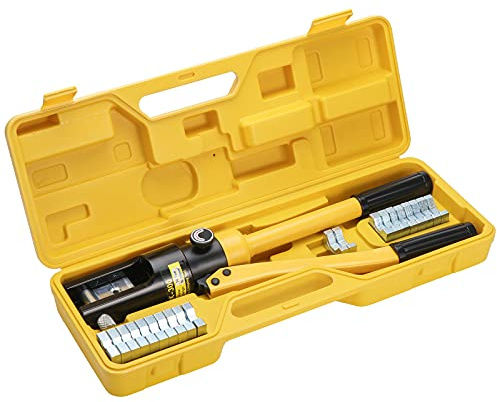 OZBME Crimpatrice idraulica da 12 tonnellate, utensile per crimpatura da 8-300 mm², utensile per terminali di Tubi e Cavi per batterie con 13 Coppie di matrici