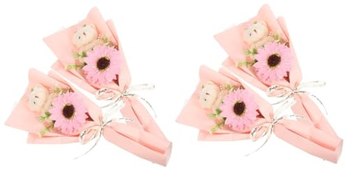 UKCOCO 2 Series Ramo De Graduación con Oso De Peluche Rosa Ramo De Flores Artificiales para Fiesta Y Decoración De Ceremonia 2 Piezas*2