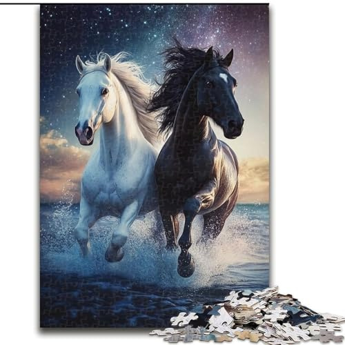 Puzzle für Erwachsene mit 1000 Teilen, schwarz-weißes Pferd, 1000-teiliges Puzzle, Aktivität zur Stärkung der Familienbindung, einzigartiges Geschenk für Feiertage und Geburtstage (Größe 26x38cm)