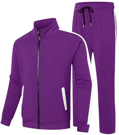 LecGee Men's Warm Tracksuit Sports Set 2 Piece Full-zip Color Blocking Long Sleeve Coat and Causal Joggers(Purple,3X-Large)