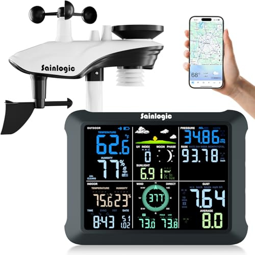 Sainlogic WiFi Smart Weather Station 14-in-1 with 24/7 Accurate Weather Forecast by Weatherseed® AI, 8.5 Large Display, Wind Gauge, 2-Year Data Storage & Export (Only 2.4G)