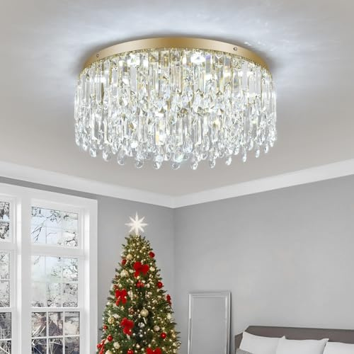 Deckrico Gold Kristall Deckenleuchte 50 cm Wohnzimmer Deckenlampe