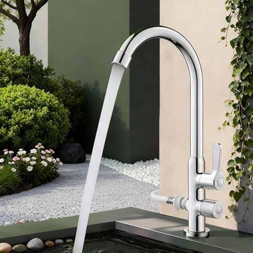 XSDSM Wasserhahn Garten Kaltwasserhahn 1/2 Zoll Anschluss Doppelauslauf Außenwasserhahn Frostsicher Messing Einzelloch,Verchromt