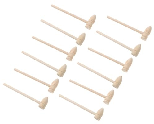 HOOTNEE 16Pcs Mini Wooden Hammer for Long Handle Mallets for Cracking Golden Eggs Educational Building Block for Boys and Safe Natural Wood Material