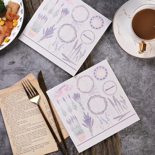 Serviettes en Papier Fleurs Violettes Papier jetable, Serviettes de fête, douces, durables et absorbantes pour cuisine, salle de bain, événements 10 Paquet(33x33cm)
