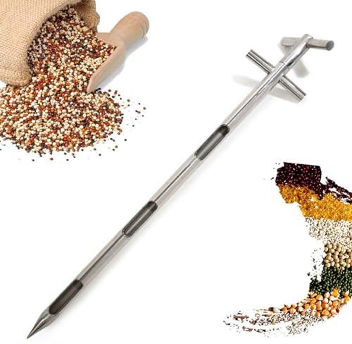 Grain Probe Sampler:Stainless Steel Soil Sampler Probe with T-Shape Handle, 3-Slot Design & 90° Rotating Point for Easy Soil Testing, Ideal for Fertilizer, Lawn, Garden & Farm Care