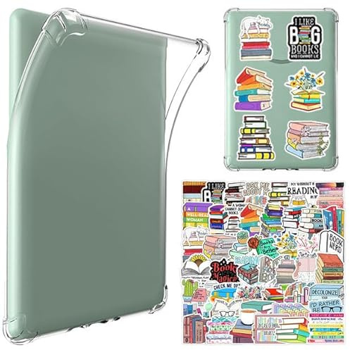 LEPGUYO Kindle klart skyddsfodral 18 cm, passar Paperwhite 2024/2025 (12. Gen) & Colorsoft Signature Edition, reptåligt transparent silikonfodral, 50 vintage läsklistermärken gratis