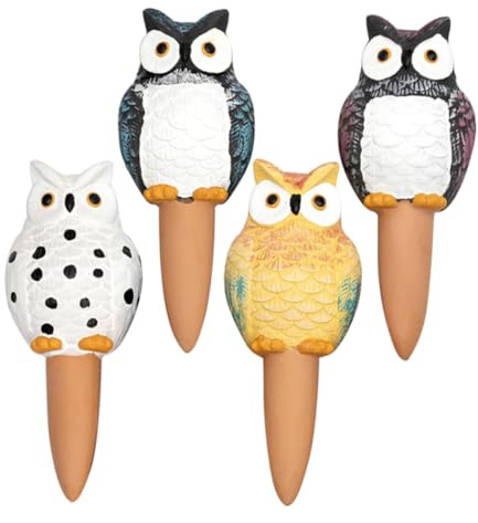 Veemoon Lot de 4 Dispositifs D'arrosage Automatique de Plantes en Céramique 210 ML, Forme Hibou Colorée, Arroseurs Goutte-à-Goutte pour Plantes en Pot, Outil Pratique pour Jardinage