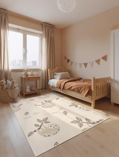 Hanse Home Adventures Kinderteppich Relaxio - Kinderzimmerteppich Faultier, Tier Motiv, Dschungle Spielteppich Bunt, Junge, Mädchen, Teppich Kinderzimmer, Wohnzimmer - Creme Multifarben, 120x170 cm