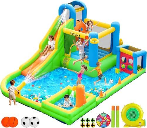 FBSPORT hüpfburg Outdoor mit gebläse hüpfburgen Kinder aufblasbare hüpfburg draußen XXL Outdoor für Erwachsene groß hüpfburg mit rutsche geeignet für Kinder