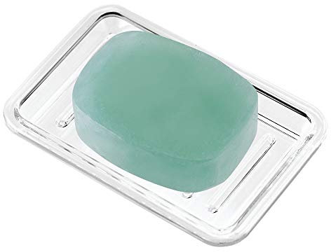 InterDesign Plastic Bar Dish for Bathroom Sink or Shower-Ridged Soap Saver Design-Rectangular, Clear, 3.5 x 5.25