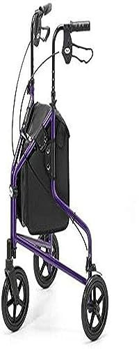 Days Lightweight Tri Wheel Walker Rollator – Aluminium Mobility Walker with Adjustable Height and Brakes – Foldable Walking Frame with Carry Bag – Mobility Aid for Elderly – Purple