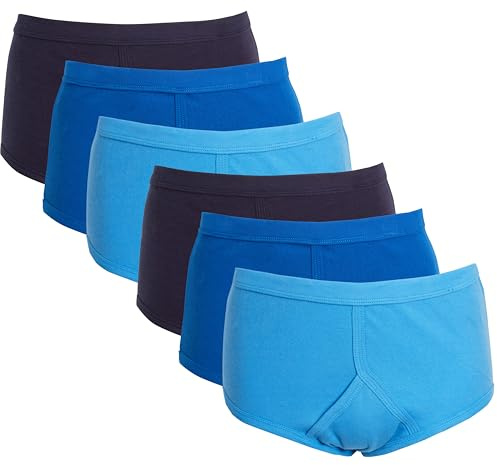 Sock Stack 6 Pairs Mens Briefs Blue Y-Fronts Underpants, 100% Pure Cotton Brief Underwear (Medium (33-35/84-89cm))