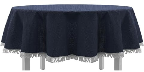 EXKLUSIV HEIMTEXTIL Gartentischdecke mit Fransen Tischdecke Classic Outdoor PVC Weichschaum rutschhemmend für Garten, Balkon, Terrasse 140x180 cm oval blau