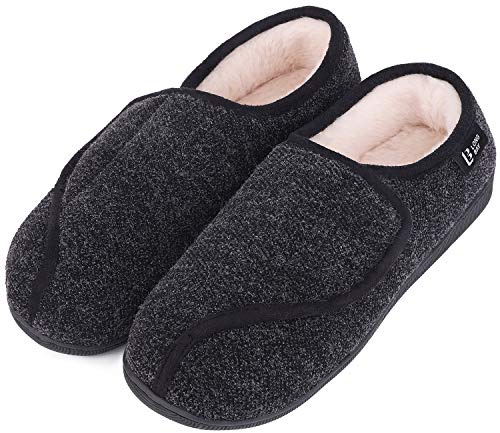 LongBay Womens Adjustable Slippers Memory Foam Cozy Wide Diabetic House Shoes Edema Orthopedic Neuropathy Indoor Outdoor (9B(M), Black)