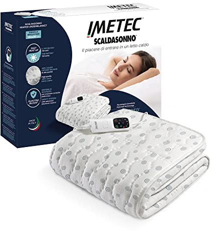 Imetec Scaldasonno Adapto, Wärmeunterbett für franz. Bett, 150x120 cm, geringer Verbrauch, patent. Technologie, schnelle Erwärmung, person. Temp., 100 % Baumwolle, Made in Italy, Steuerung mit 6 Temp