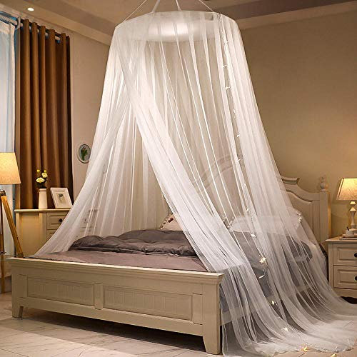 YWZQ Princess zanzariera a cupola con letto matrimoniale a baldacchino con luce a led, tenda da letto sospesa per letti singoli o king size ideale per la camera da letto-bianca
