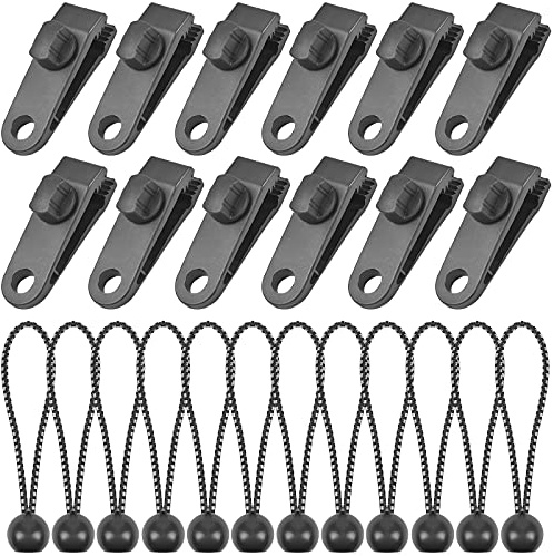 12 Stück Planenklammern Multifunktion Zeltplane Clips Markisenklemme mit 12 Stück Bungee-Seil für Zelte,Abdeckungen,Markisen,Banner, Bootfahren, Gartenarbeit, Vordächer