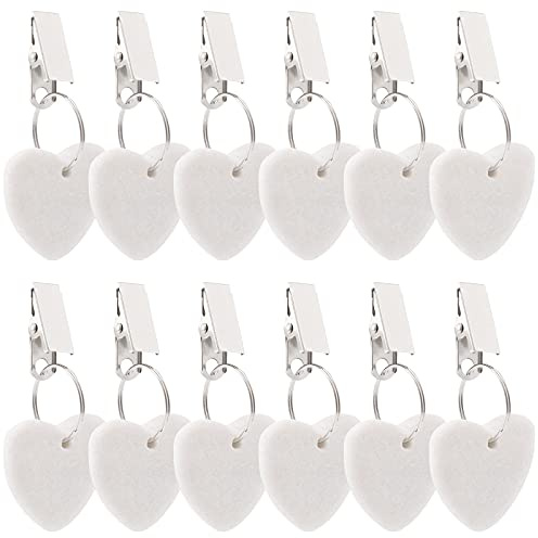 ZEAYEA 12 Pieces Tablecloth Weights, Table Cover Weights Tablecloth Pendant for Indoor Outdoor, White Heart Shape Stone Table Weight Hanger with Metal Clips for Picnic Table Decoration