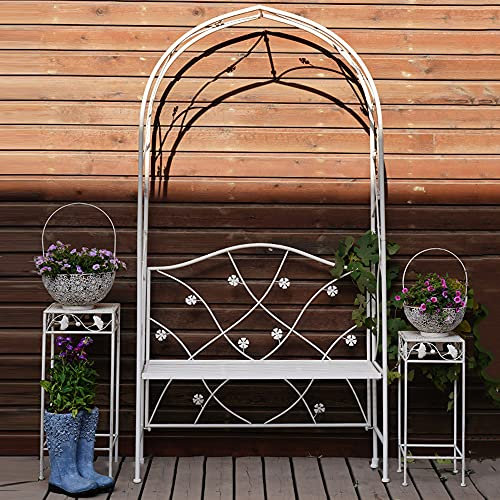 MENG Arche en Métal pour Jardin avec Banc Pergola Tonnelle en Plein Air Rche À Rosiers pour Plantes Grimpantes Clématite, Facile À Assembler
